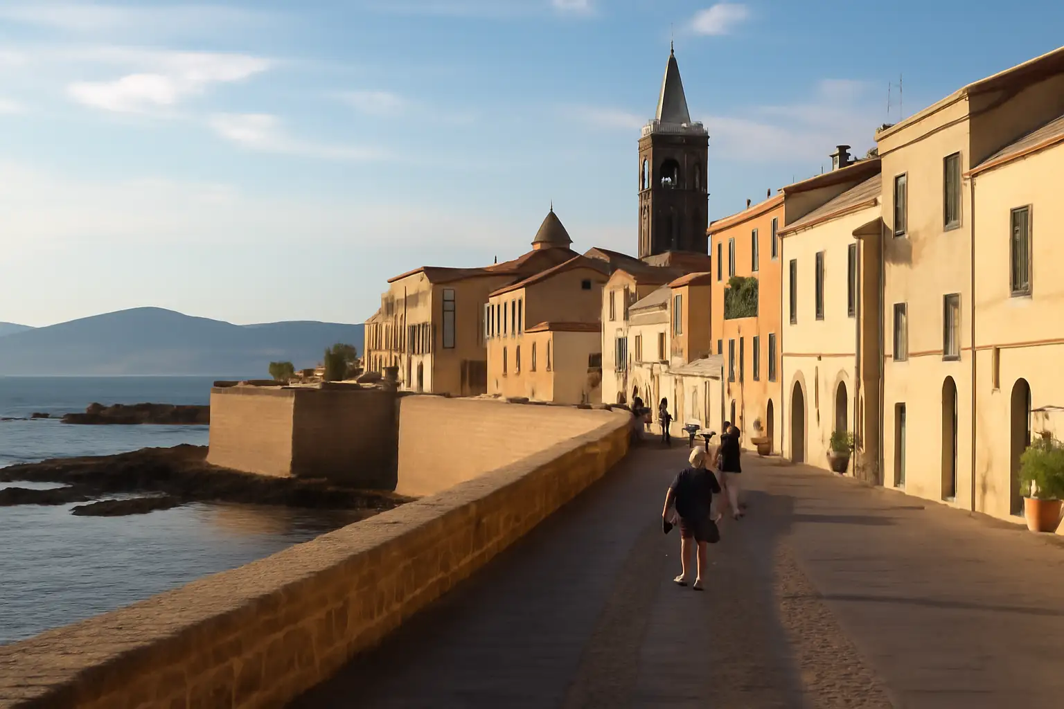 Uitzicht op Alghero met stad, zee en een ontspannen kustsfeer