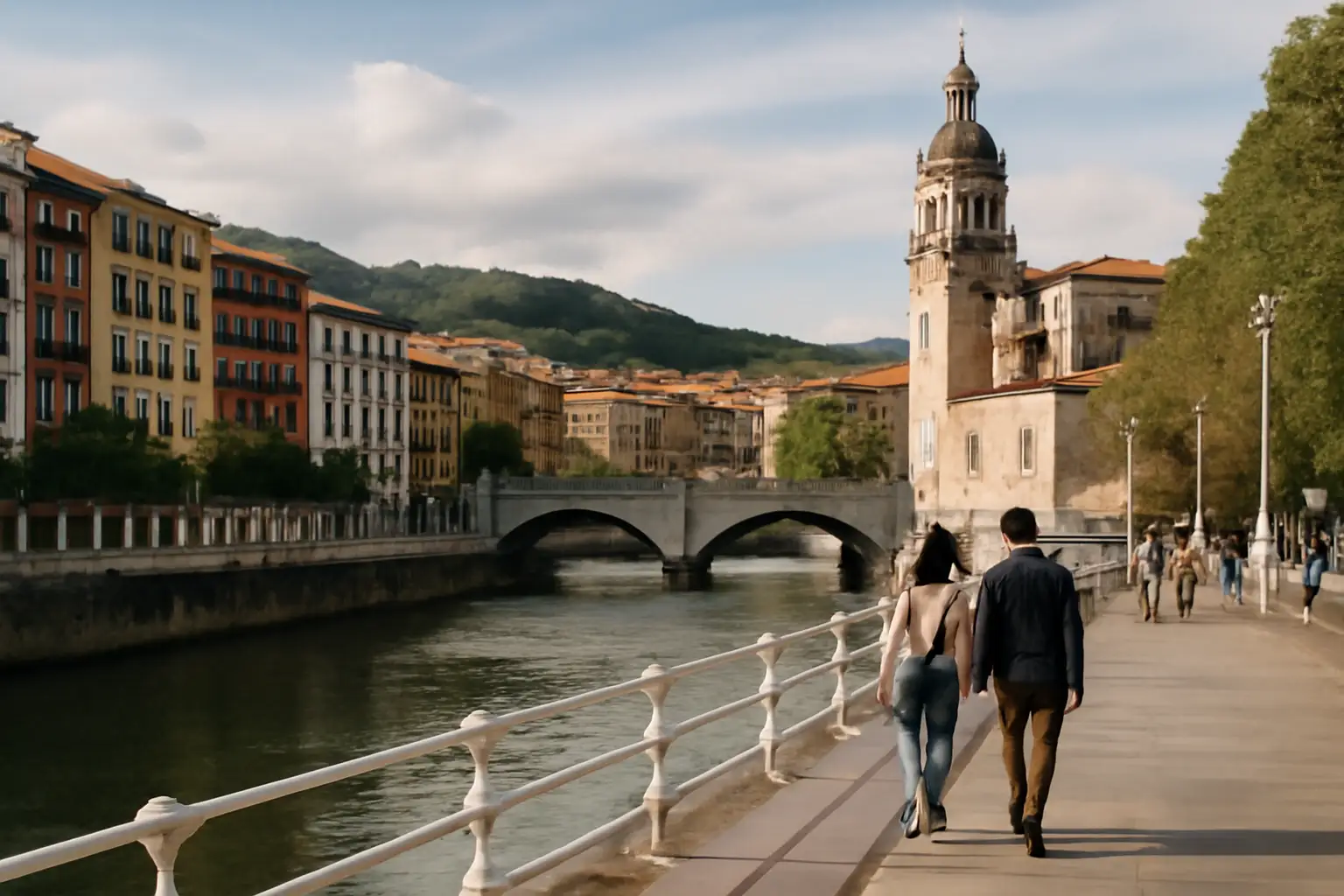Uitzicht op Bilbao met de rivier, stadsstraten en moderne architectuur