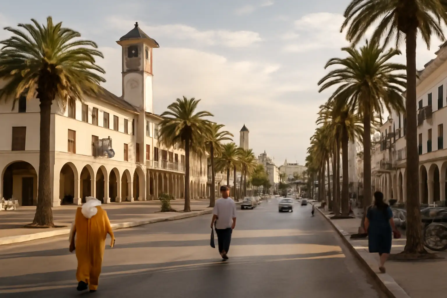 Stadsgezicht van Casablanca met moderne gebouwen en druk stadsleven