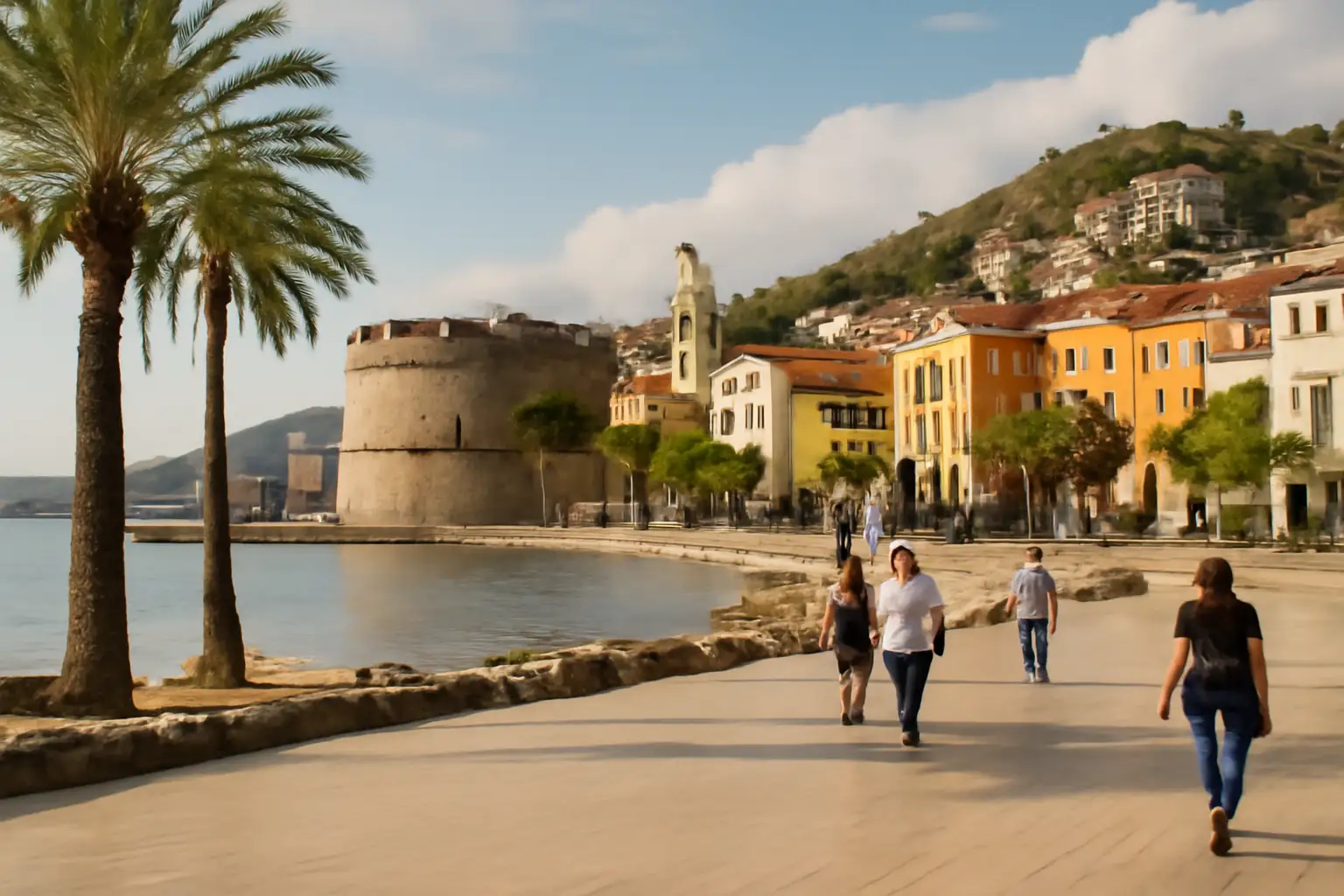 Durres aan de Adriatische kust met strand en stad dichtbij elkaar