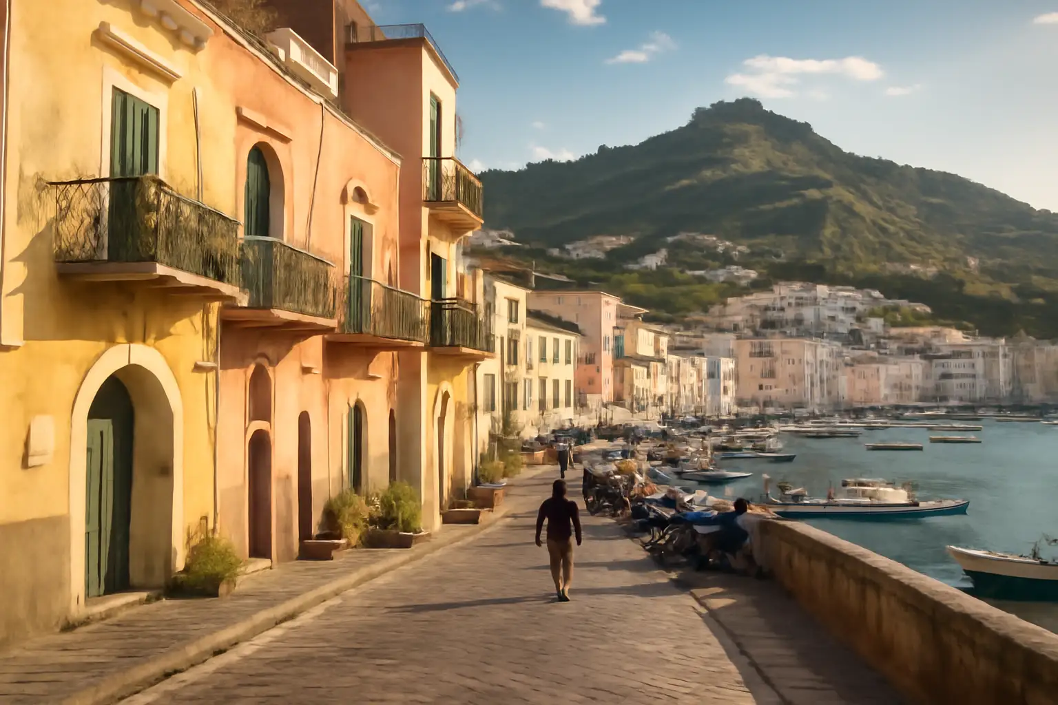 Haven van Ischia Porto met promenade en eilandsfeer