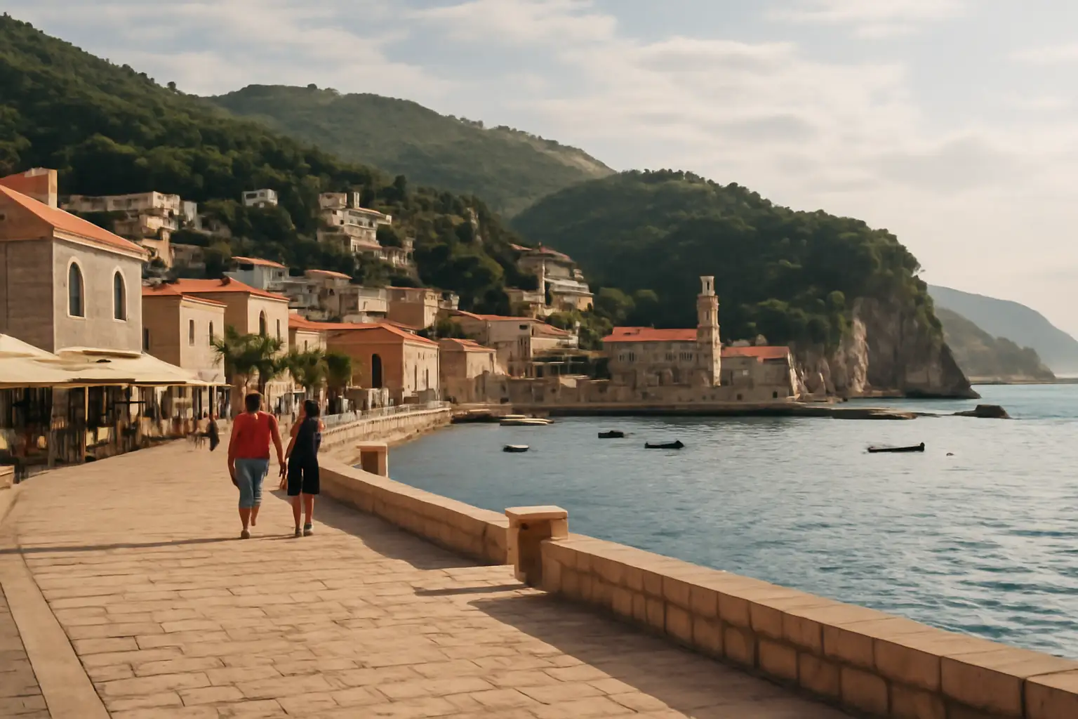 Petrovac aan de kust van Montenegro met een rustige, ontspannen sfeer