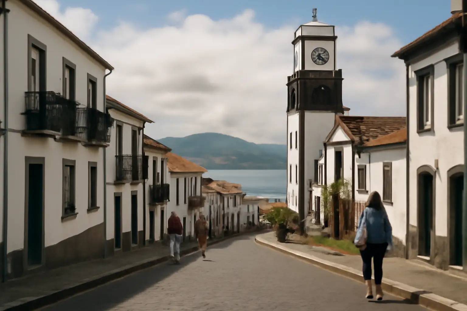Uitzicht op Ponta Delgada met stad en haven aan de kust