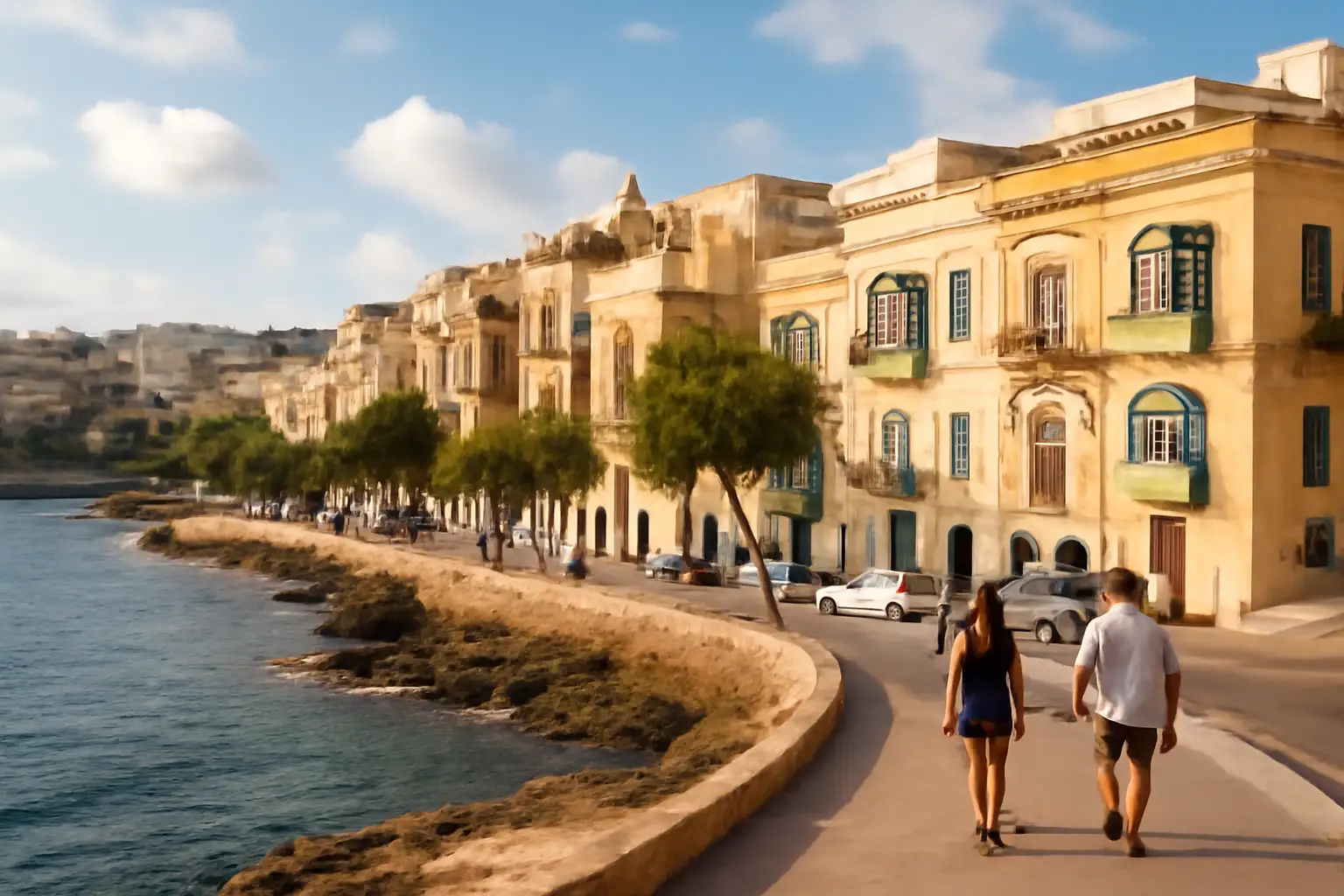 Gezicht op Sliema aan de kust van Malta