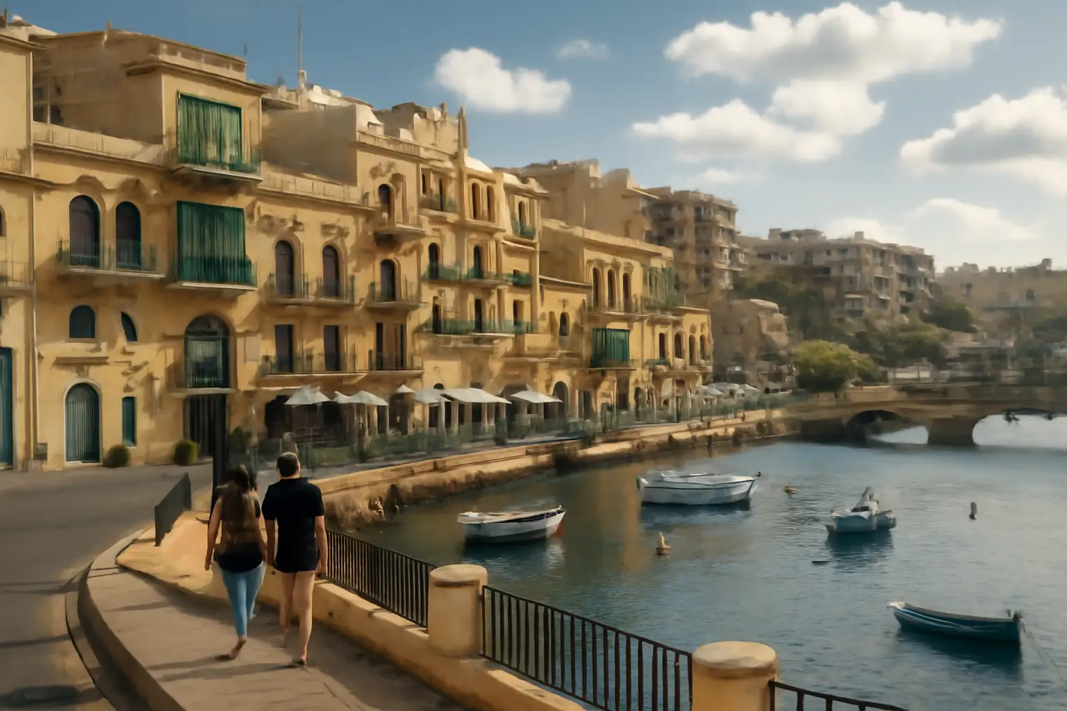 Gezicht op St. Julian's in Malta met kustsfeer en levendige omgeving