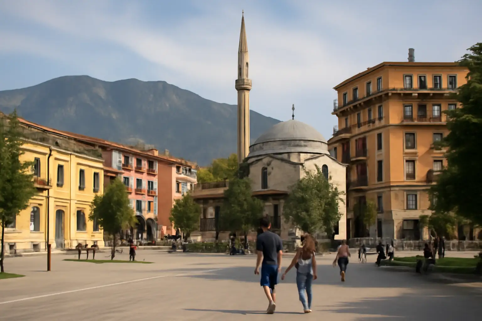Stadsbeeld van Tirana met drukke straten en stedelijke sfeer