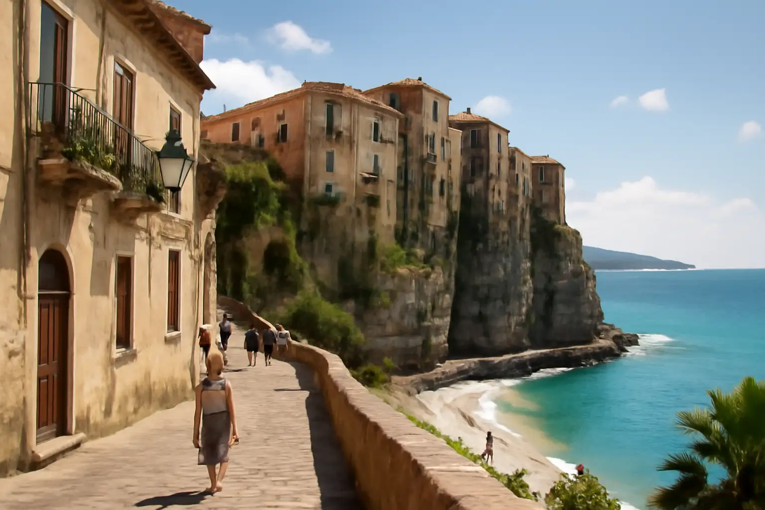 Uitzicht op Tropea met de stad en zee in beeld