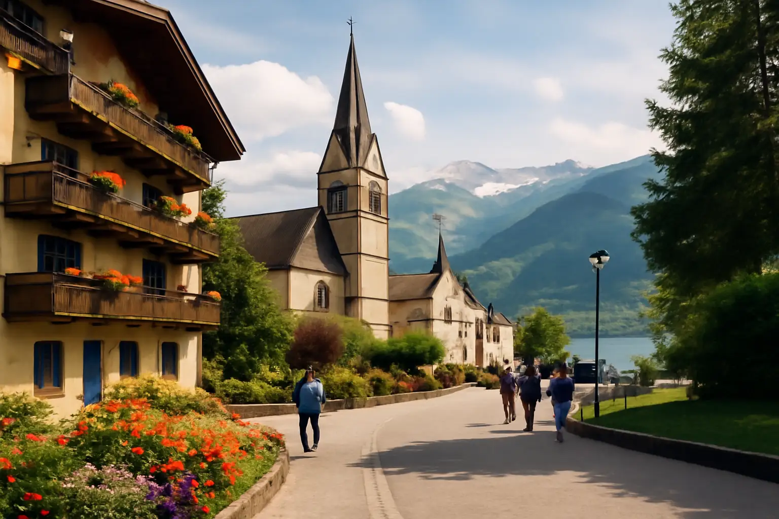Zell am See met meer, bergen en de stad aan de oever